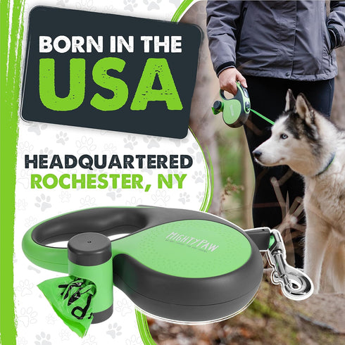 Mighty Paw Retractable Leash with Poop Bag Holder, 16' Long for Small, Medium & Large Dogs, Bags Included