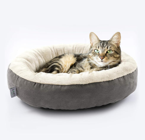 Love's cabin Round Donut Cat and Dog Cushion Bed, 20in Anti-Slip & Water-Resistant Bed, Washable Luxury Gray