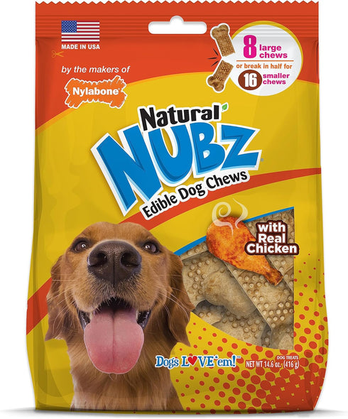 Nylabone Nubz Natural Edible Chew Treats for Dogs, Chicken Flavor, Large - Up to 50 lbs, 8 Count