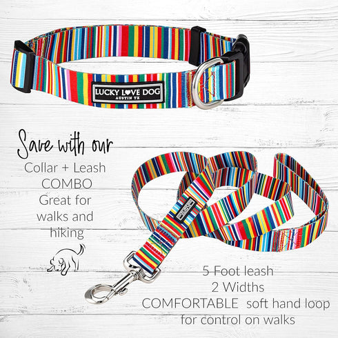 Lucky Love Dog Combo Set, Rainbow Collar & Leash Set for Small Dogs, Colorful Matching Set for Girl or Boy Dogs