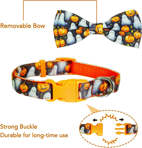 2023 New Halloween Dog Collar with Bow Tie for Boys and Girls, Small Medium Large Pets (Animal Print, Medium)