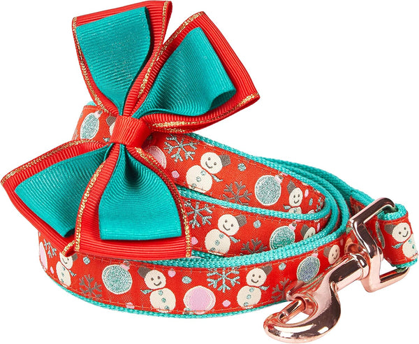 Blueberry Pet Snowman Making Christmas Designer Dog Leash with Bowtie, 5 ft x 3/4", Medium