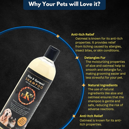E3 Aloe and Oatmeal Shampoo for Cats & Dogs, 16oz - Allergy Relief, Itching, Skin and Coat Supplement