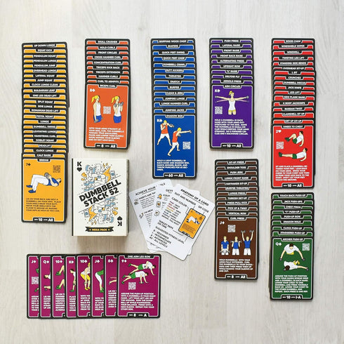 52 Sets (2019 Pack) Stack Dumbbell Exercise Cards. Workout Playing Card Game. Video Instructions Included. Perfect