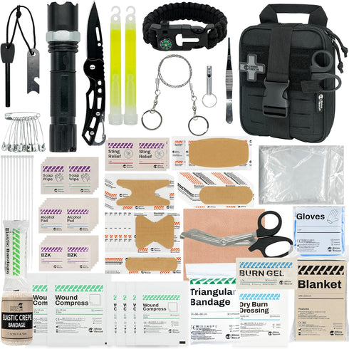 RHINO RESCUE Small First Aid Kit, Emergency Care Bag with Survival Tools for Car Camping Backpacking Hiking