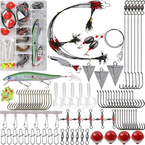 Saltwater Fishing Gear, 131pcs Surf Fishing Tackle Kit with Lures, Rigs, Sinker, Hooks, Accessories