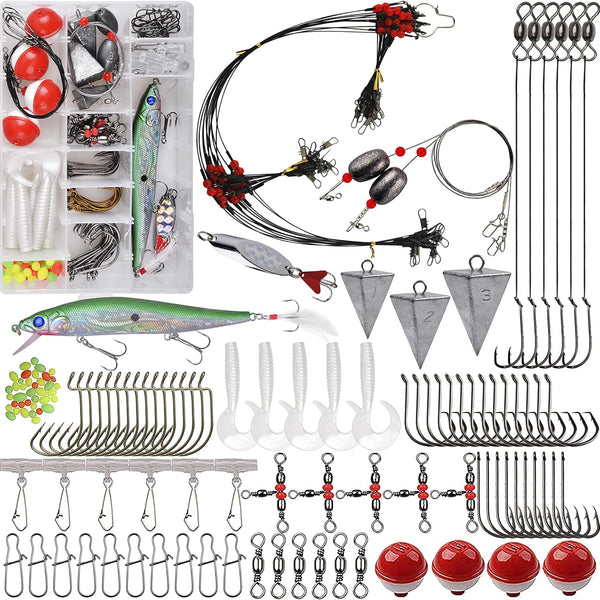 Saltwater Fishing Gear, 131pcs Surf Fishing Tackle Kit with Lures, Rigs, Sinker, Hooks, Accessories