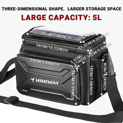 Himiway Multifunctional Bike Handlebar Bag, IP65 Waterproof with Foldable TPU Phone Holder & 2 Bottle Mesh Bags