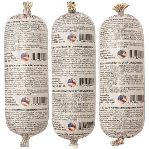 12 Oz (Pack 3) Happy Howie's Soft Meat Roll Treat - Soft Dog Food Rolls, Natural Ingredients, For All Dogs, Made In USA