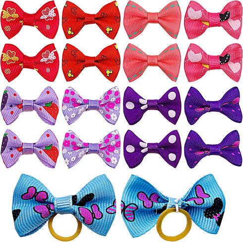 PET SHOW 300pcs Small Dog Hair Bows with Rubber Bands, Bulk Bowknot for Grooming