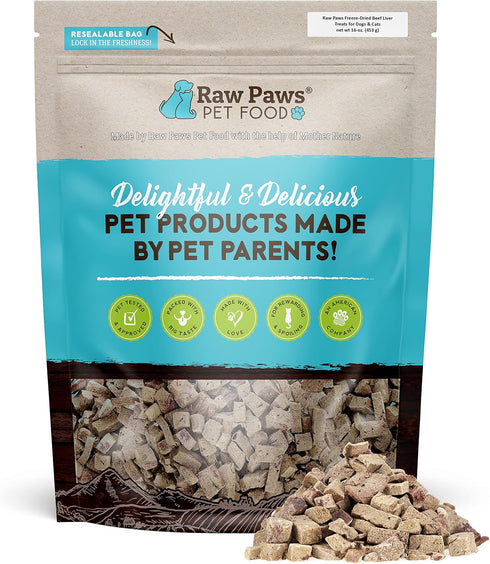 Raw Paws Freeze-Dried Beef Liver Treats for Dogs & Cats, 16-oz, All Natural Liver Treats for Training