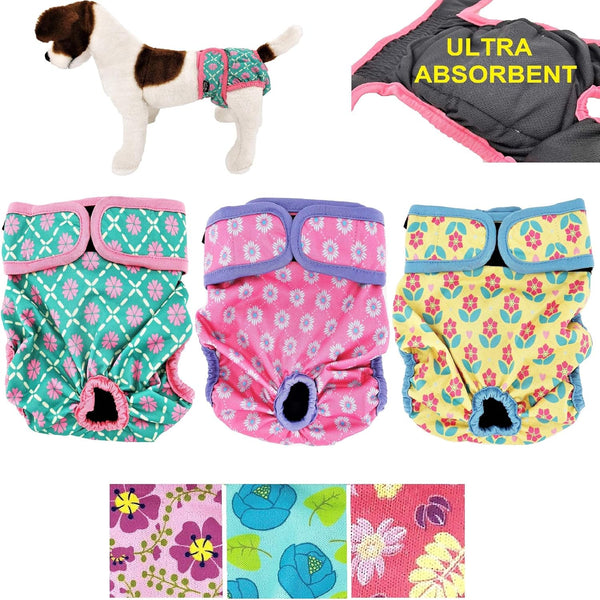 Pack of 3 Female Dog Diapers with 4 - Layers of Absorbent