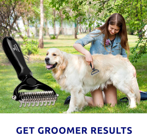 Pat Your Pet Deshedding Dog Brush - Double Sided Undercoat Grooming Rake for Dogs & Cats, Dematting Comb