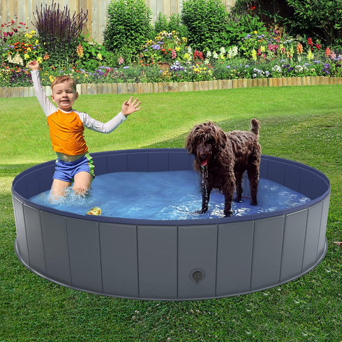 Niubya Foldable Dog Swimming Pool, Collapsible Hard Plastic Bath Tub for Pets, Indoor and Outdoor, 64 x 12 Inches