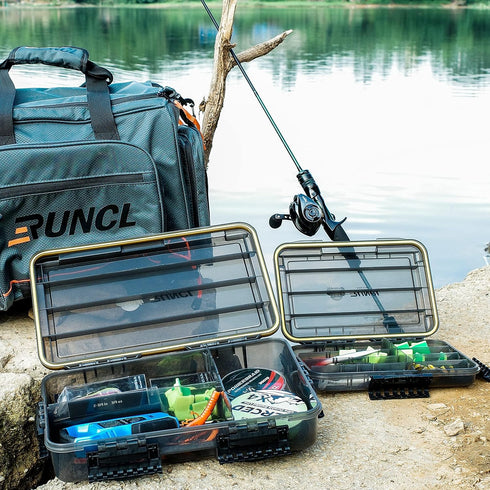 RUNCL Fishing Tackle Box, Waterproof 3600 3700 Tray with Adjustable Dividers for Freshwater