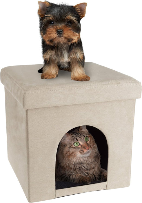 Pet House Ottoman - Collapsible Multipurpose Small Dog or Cat Bed Cube