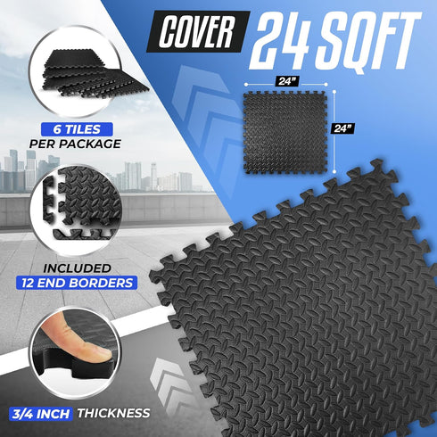 Yes4All Puzzle Exercise Mat - 24SQFT-120SQFT EVA Interlocking Foam Tiles for Home Gym
