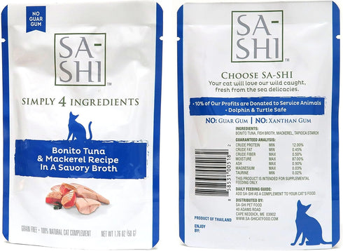 Sa-Shi Grain Free Wet Cat Food Pouches, 1.76oz, Five Flavors (Variety Pack)