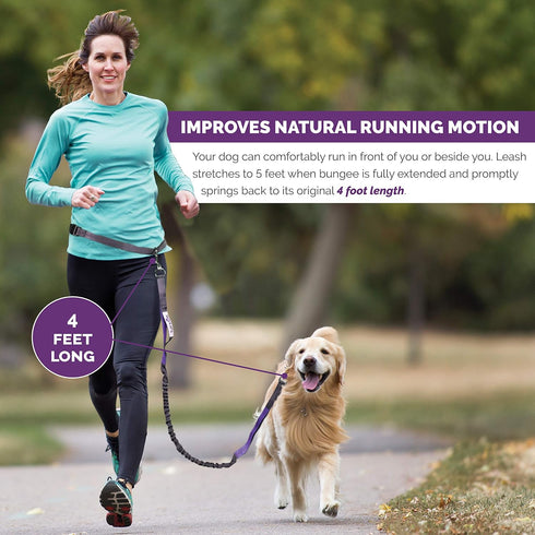 Tuff Mutt Hands-Free Waist Leash for Dog Walking, Running, Hiking, Adjustable Belt with Reflective Bungee Design