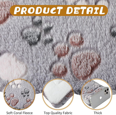 4 Pack Ultra Soft Dog Cat Bed Mat, Cozy Washable Reversible Fleece with Cute Prints, 13 x 10 Inches, Light Gray