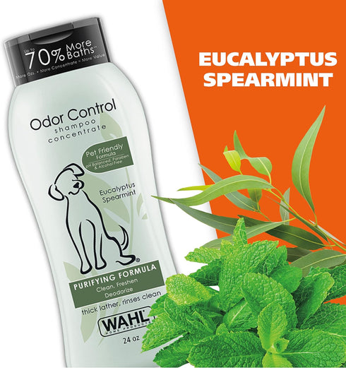 Wahl USA Odor Control Shampoo for Dogs & Pets - Eucalyptus & Spearmint Deodorizer - 24 Oz - Model 820003A