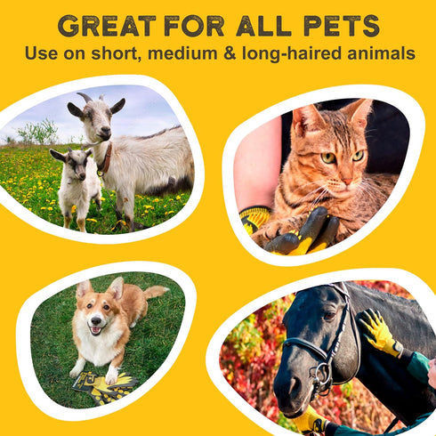 Pet Grooming and Bathing Gloves, Effective Hair Remover for Cats, Dogs & Horses, Deshedding Gloves