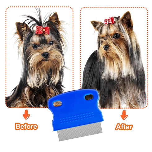 5 Pack Flea Lice Comb - Stainless Steel Dog & Cat Grooming Combs with Rounded Teeth, Dematting Comb for Pets