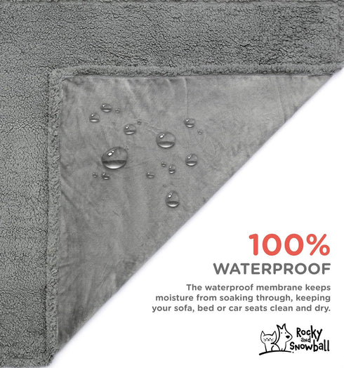 Waterproof Dog Blankets for Large Dogs, Washable Sherpa Blanket for Bed, Pet Covers for Couches, 40x60, Light Grey