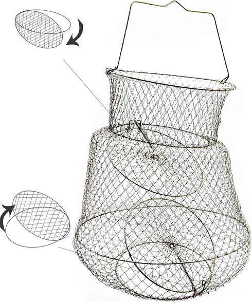 HEXJOZEI Metal Fish Basket. Wire Metal Fish Basket. Foldable Fishing Cage. Crab Fish Basket