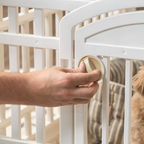 IRIS USA Dog Playpen, 4-Panel 24" Pet Playpen with Door, Indoor/Outdoor Customizable White
