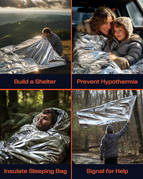 PREPARED4X Mylar Blankets 8 Pack, Waterproof Emergency Blankets for Outdoor Survival