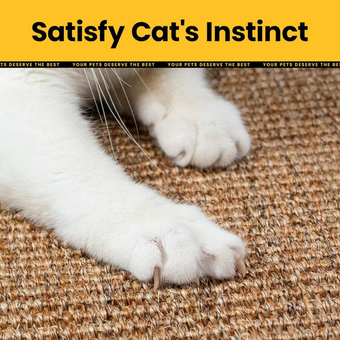 Cat Scratcher Mat - Natural Sisal with Sticky Velcro Tapes, Horizontal Floor Pads for Indoor Cats