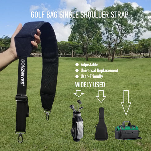 Golf Bag Shoulder Strap, Upgraded Single Padded Adjustable Straps, Universal Replacement (All in Black, 1 Pack)