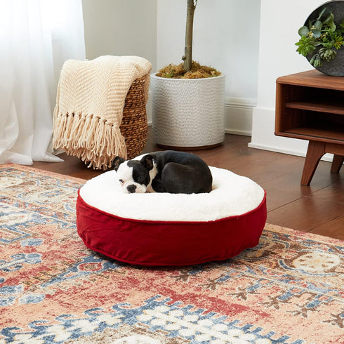 South Pine Porch Samson Deluxe Round Pillow Style Dog Bed, Crimson, Extra Small (24")