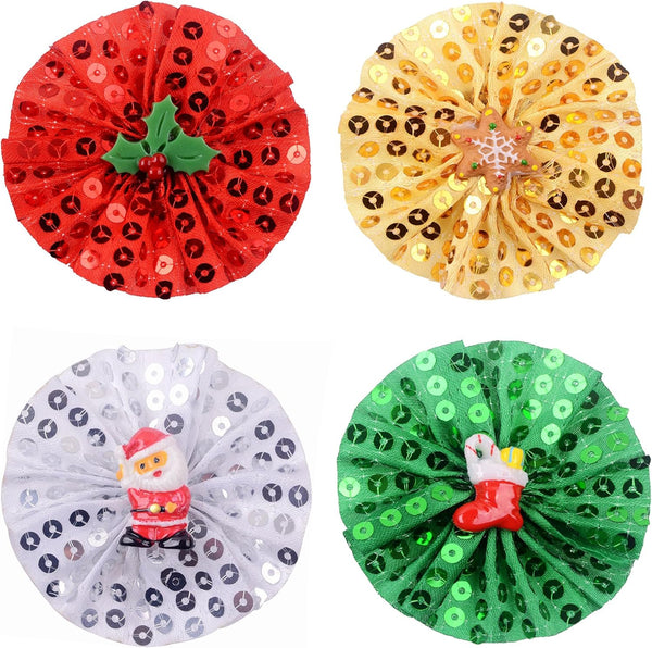 Dog Collar Flowers, Bows Charms for Small Medium Large Dog Cat Puppy Collar Embellishments (4pcs Christmas flower)