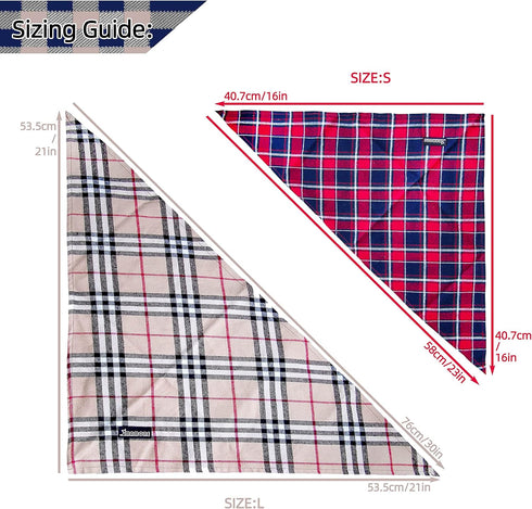 Soft Washable Plaid Bandanas for Dogs and Cats, Adjustable Triangle Bib Scarfs for Boy Girl Dogs (Brown&Blue)