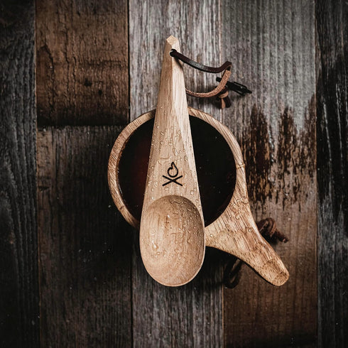 ueberleben Dursten Kanu Camping Spoon - Nordic Wooden Utensil with Lanyard, Carabiner - Lightweight Hiking Gear