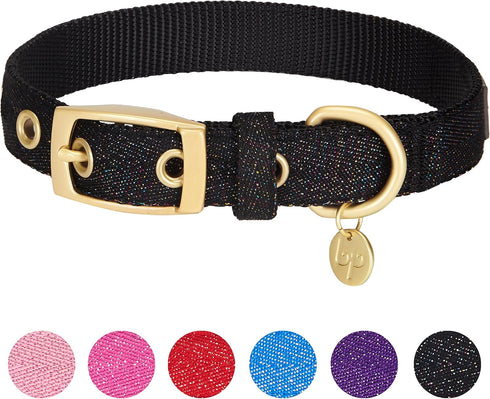 Blueberry Pet Designer Mixed Metallic Thread Adjustable Dog Collar, Holographic Shining Black, Neck 9-12.5", for Small
