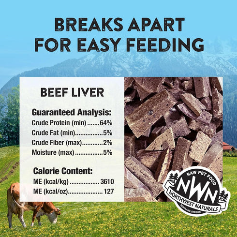 Northwest Naturals Raw Rewards Freeze-Dried Beef Liver Treats for Dogs and Cats, Healthy 1 Ingredient, 3 Oz