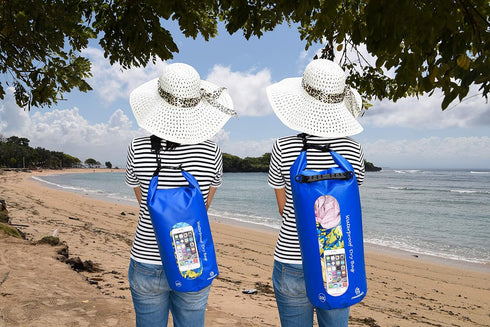 Waterproof Dry Bags Set of 3 with 2 Zip Lock Seals, Detachable Shoulder Strap, Waist Pouch & Phone Case - Navy Blue