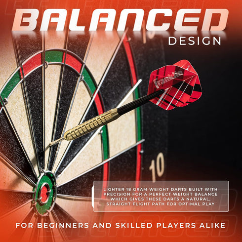 Franklin Sports Steel Tip Darts Set - 6 Pack, 18 Gram Steel Darts with Removable Standard Flights, Red/Black