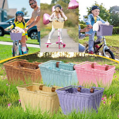 GRANNY SAYS Kids Bike Basket, Small Wicker Front Bicycle Basket for Boys and Girls, 9¾" x 7" x 6"