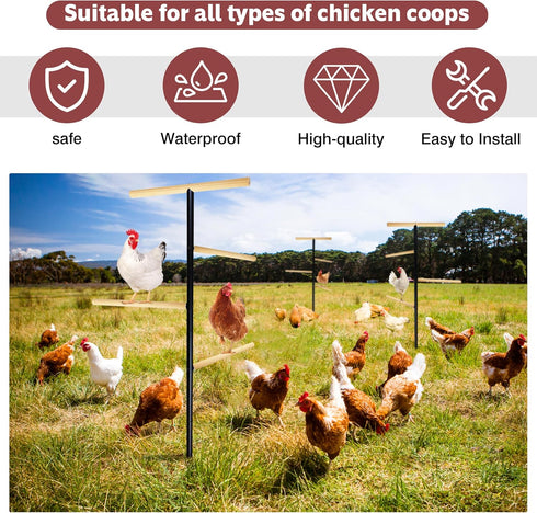 Extra Large Chicken Perch,Wooden Chicken Toys with Metal Ground Plug, Outdoor Birds Training Platform, Chicken Coop