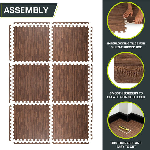 '-inch, 6 (24 ProsourceFit Wood Grain Puzzle Mat EVA Foam Interlocking Floor Tiles Sq Ft) for Secure Indoor Room Workout