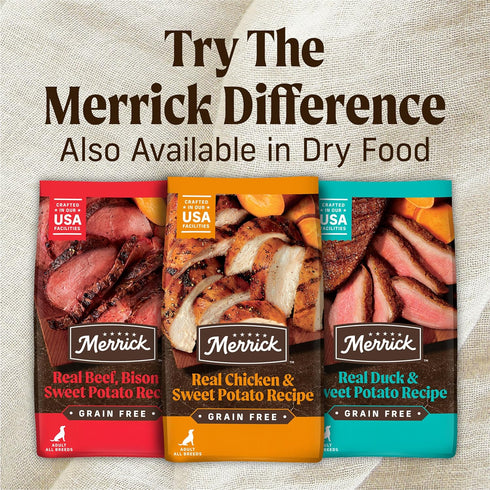 (Pack 12) 12.7 oz. Merrick Grain Free Premium And Natural Canned Dog Food, Soft And Healthy Wet Recipe, Real Texas Beef
