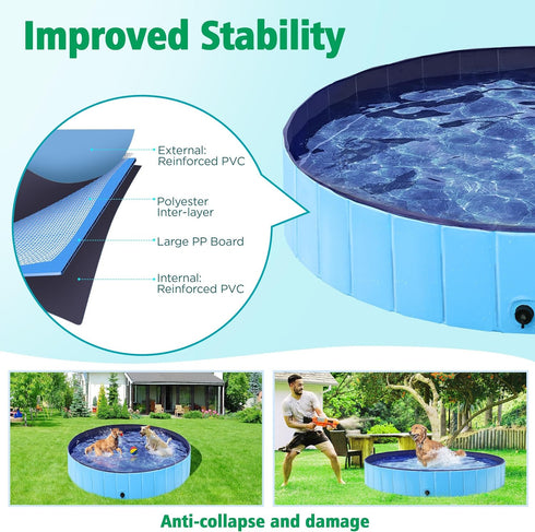 Yaheetech Foldable Dog Pool, 63 x 12 Inches, Portable Hard Plastic Pet Swimming Pool for Indoor/Outdoor