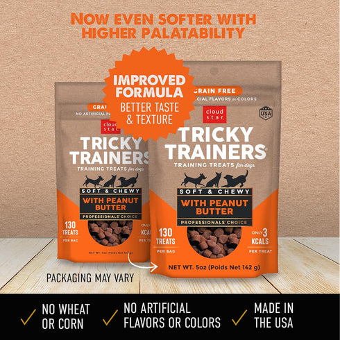 Cloud Star Tricky Trainers Soft & Chewy Dog Training Treats, Peanut Butter Flavor, 5 oz Pouch