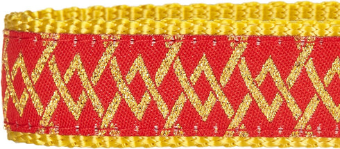 Blueberry Pet Adjustable Dog Collar, Gold Metallic Thread Zigzag, True Red, Small, Neck 12"-16"