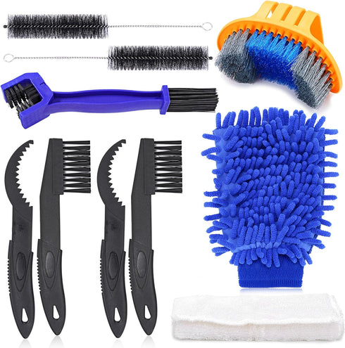 Oumers 10pcs Bicycle Clean Brush Kit - Motorcycle Bike Chain Cleaning Tools for All Bike Types
