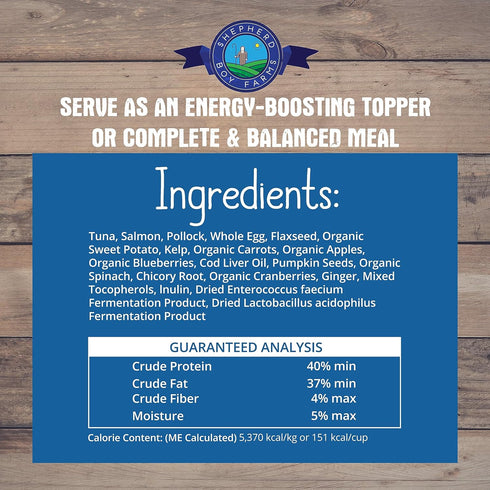 Freeze Dried Dog Food, Fish Medley Recipe, All Natural Raw Dog Food, 14oz Bag, Made in USA